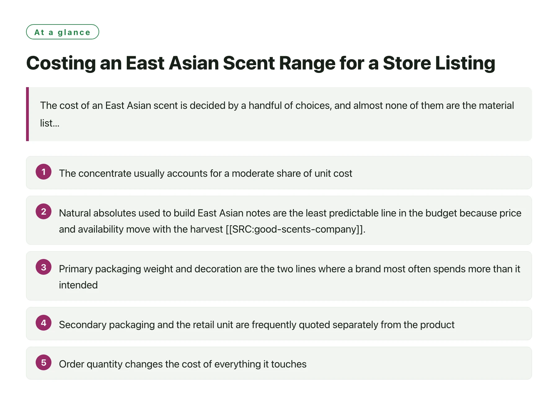 Costing an East Asian Scent Range for a Store Listing——全文要点速览